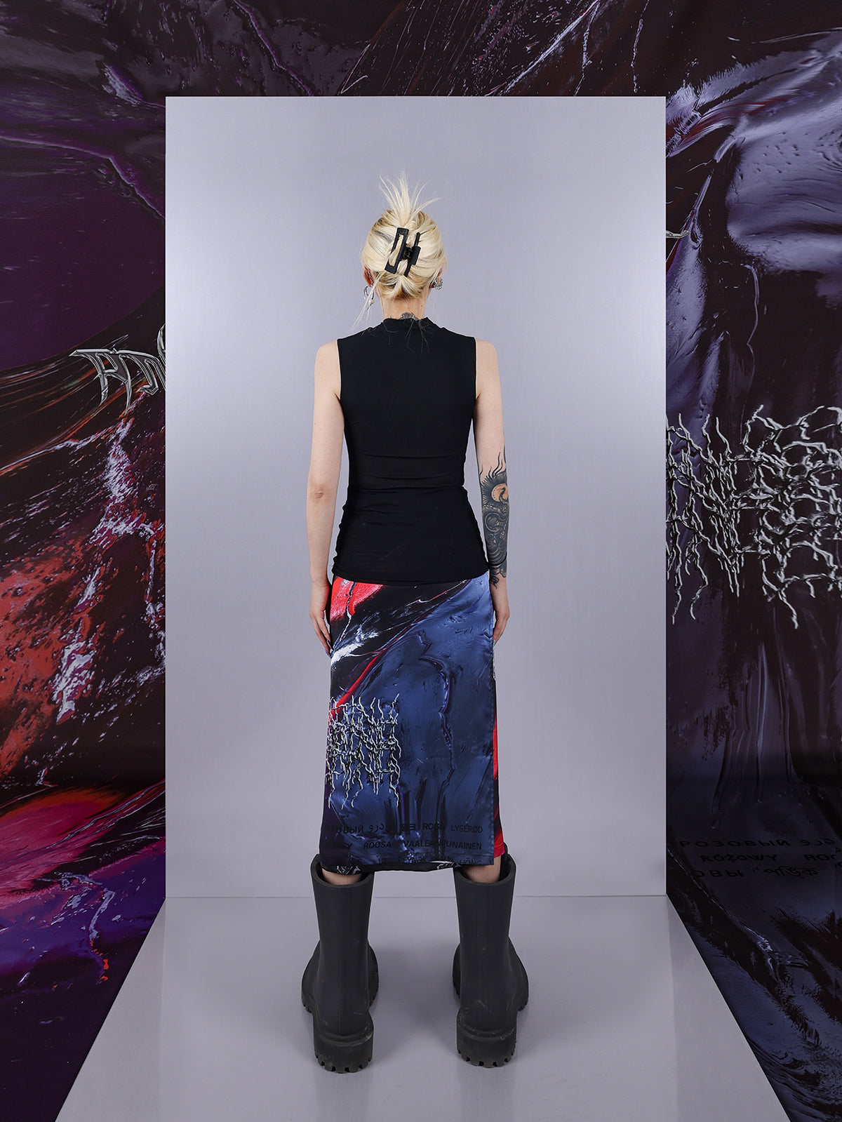 Cosmic Clash Rock-Electro Iridescent Thorn Print Wrap Reversible Skirt [ID:0067SK]