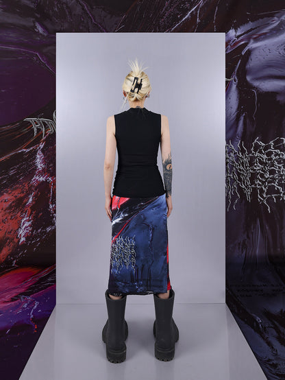 Cosmic Clash Rock-Electro Iridescent Thorn Print Wrap Reversible Skirt [ID:0067SK]