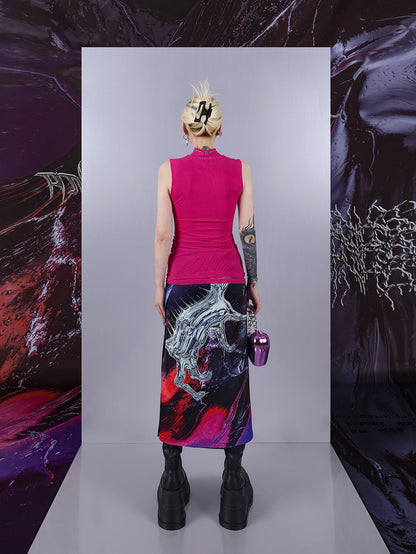 Cosmic Clash Rock-Electro Iridescent Thorn Print Wrap Reversible Skirt [ID:0067SK]