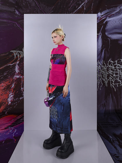 Cosmic Clash Rock-Electro Iridescent Thorn Print Wrap Reversible Skirt [ID:0067SK]
