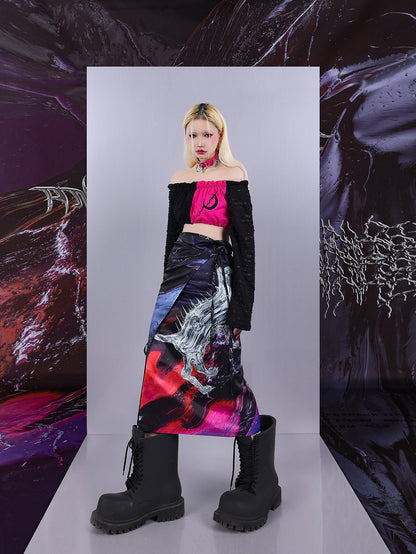 Cosmic Clash Rock-Electro Iridescent Thorn Print Wrap Reversible Skirt [ID:0067SK]
