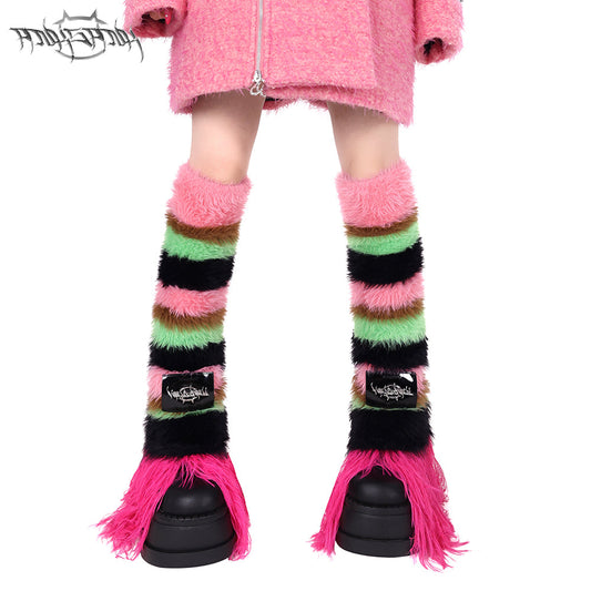 Future Color Striped Knit Leg Warmers with Bold Contrast Design [ID:0071OT]