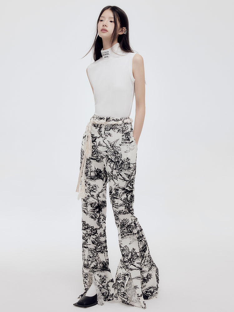 Genesis Vintage Floral Print High-Stretch Flare Pants Retro Chic [ID:0073PA]