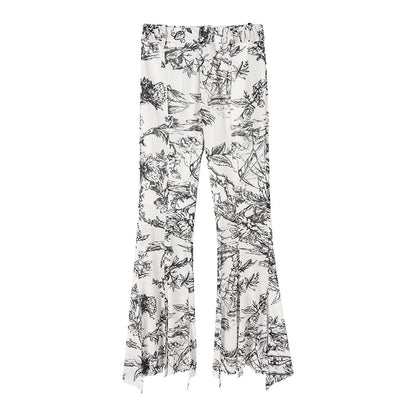 Genesis Vintage Floral Print High-Stretch Flare Pants Retro Chic [ID:0073PA]