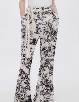 Genesis Vintage Floral Print High-Stretch Flare Pants Retro Chic [ID:0073PA]