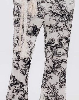 Genesis Vintage Floral Print High-Stretch Flare Pants Retro Chic [ID:0073PA]