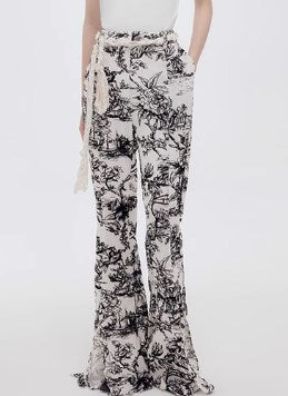 Genesis Vintage Floral Print High-Stretch Flare Pants Retro Chic [ID:0073PA]