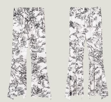 Genesis Vintage Floral Print High-Stretch Flare Pants Retro Chic [ID:0073PA]