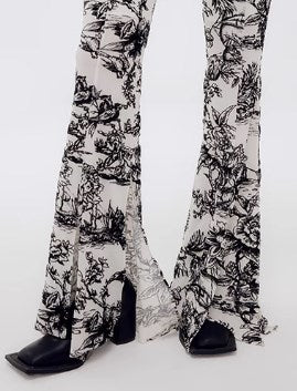 Genesis Vintage Floral Print High-Stretch Flare Pants Retro Chic [ID:0073PA]