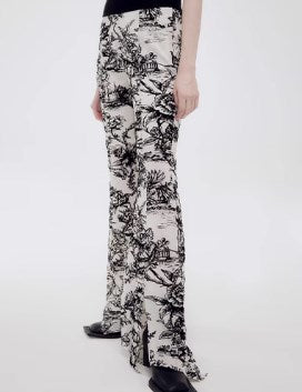 Genesis Vintage Floral Print High-Stretch Flare Pants Retro Chic [ID:0073PA]