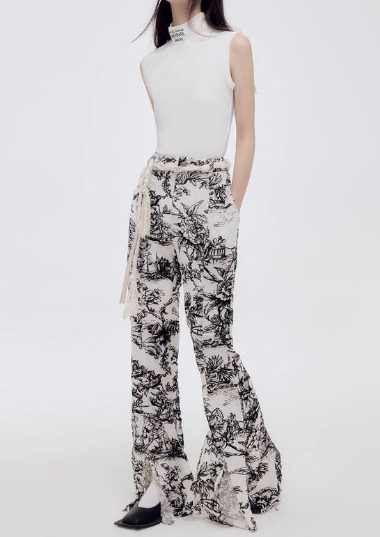 Genesis Vintage Floral Print High-Stretch Flare Pants Retro Chic [ID:0073PA]