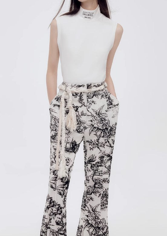 Genesis Vintage Floral Print High-Stretch Flare Pants Retro Chic [ID:0073PA]