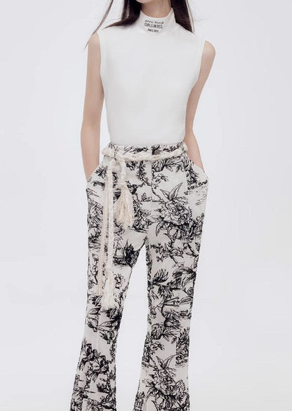 Genesis Vintage Floral Print High-Stretch Flare Pants Retro Chic [ID:0073PA]