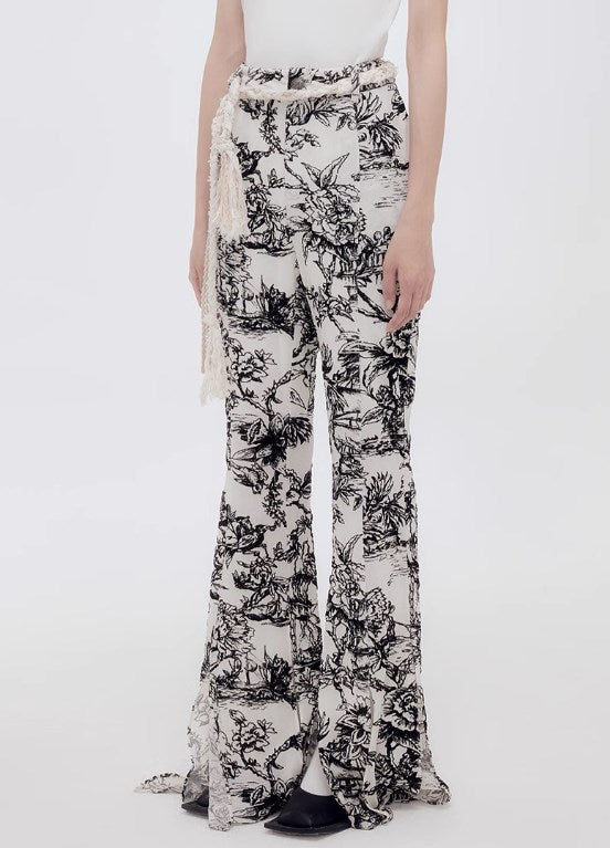 Genesis Vintage Floral Print High-Stretch Flare Pants Retro Chic [ID:0073PA]