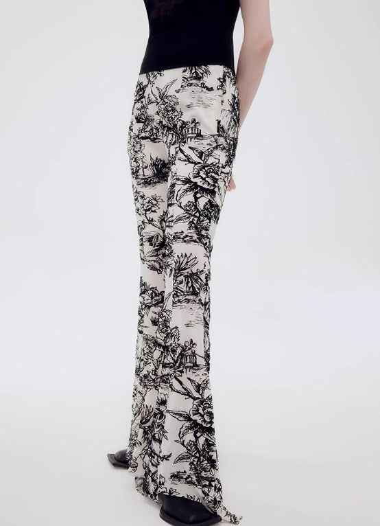 Genesis Vintage Floral Print High-Stretch Flare Pants Retro Chic [ID:0073PA]