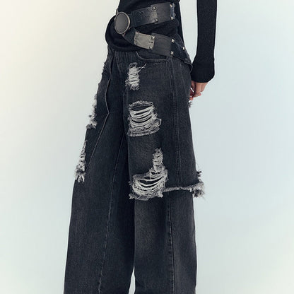 Genesis Era Washed Distressed High-Waist Loose Straight-Leg Denim [ID:0074PA]