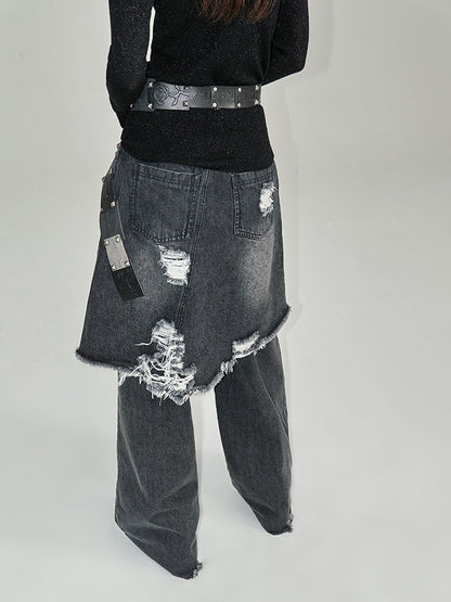 Genesis Era Washed Distressed High-Waist Loose Straight-Leg Denim [ID:0074PA]