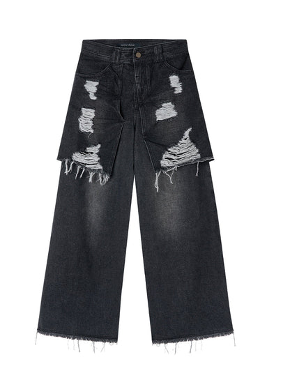 Genesis Era Washed Distressed High-Waist Loose Straight-Leg Denim [ID:0074PA]