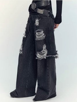 Genesis Era Washed Distressed High-Waist Loose Straight-Leg Denim [ID:0074PA]