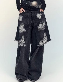 Genesis Era Washed Distressed High-Waist Loose Straight-Leg Denim [ID:0074PA]