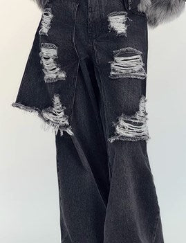 Genesis Era Washed Distressed High-Waist Loose Straight-Leg Denim [ID:0074PA]