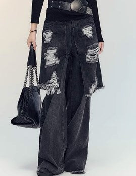 Genesis Era Washed Distressed High-Waist Loose Straight-Leg Denim [ID:0074PA]