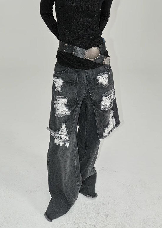 Genesis Era Washed Distressed High-Waist Loose Straight-Leg Denim [ID:0074PA]