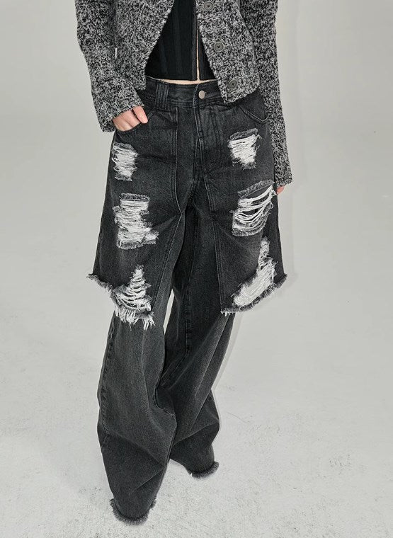 Genesis Era Washed Distressed High-Waist Loose Straight-Leg Denim [ID:0074PA]