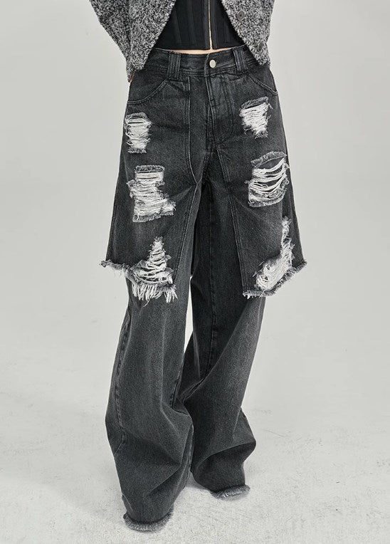 Genesis Era Washed Distressed High-Waist Loose Straight-Leg Denim [ID:0074PA]