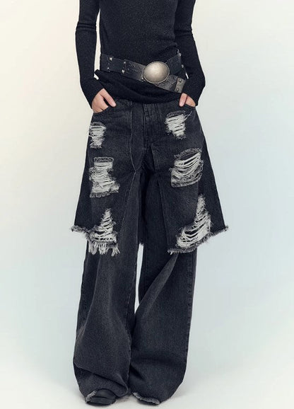 Genesis Era Washed Distressed High-Waist Loose Straight-Leg Denim [ID:0074PA]