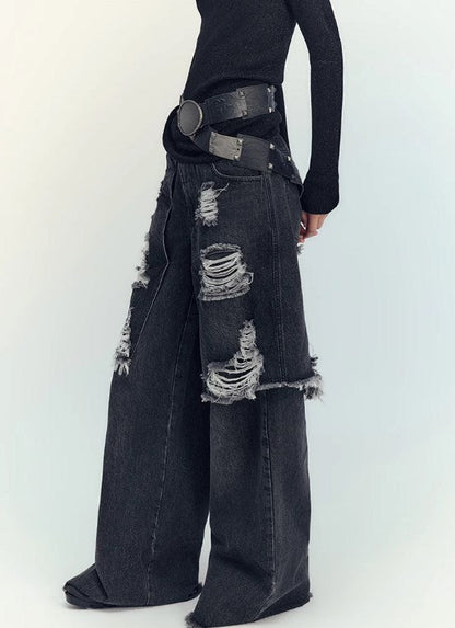 Genesis Era Washed Distressed High-Waist Loose Straight-Leg Denim [ID:0074PA]