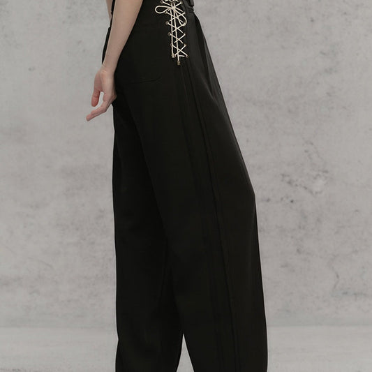 Genesis Era Mid-Waist Straight-Leg Tie-Belt Draped Casual Trousers [ID:0075PA]