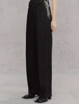 Genesis Era Mid-Waist Straight-Leg Tie-Belt Draped Casual Trousers [ID:0075PA]