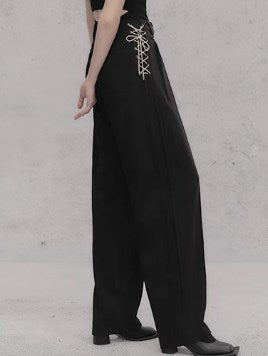 Genesis Era Mid-Waist Straight-Leg Tie-Belt Draped Casual Trousers [ID:0075PA]