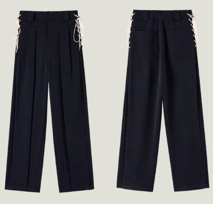 Genesis Era Mid-Waist Straight-Leg Tie-Belt Draped Casual Trousers [ID:0075PA]