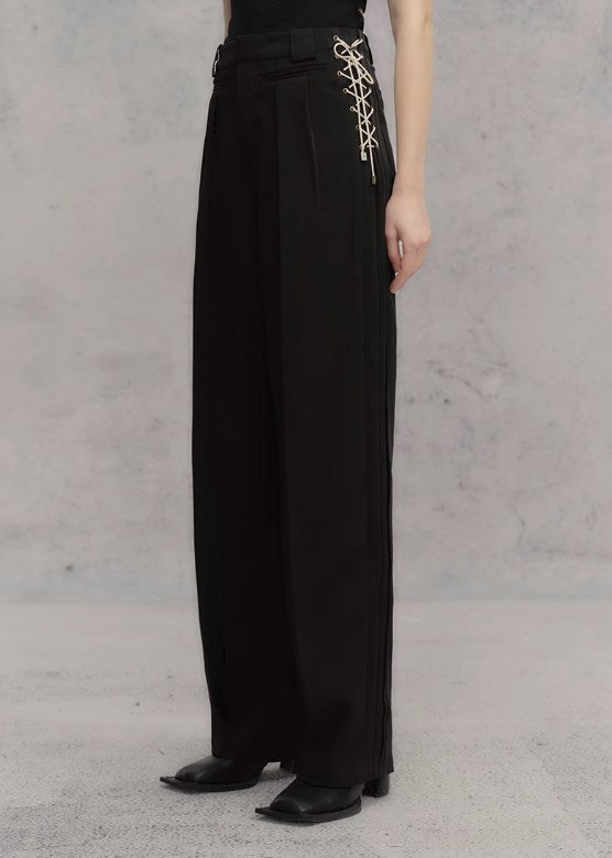 Genesis Era Mid-Waist Straight-Leg Tie-Belt Draped Casual Trousers [ID:0075PA]