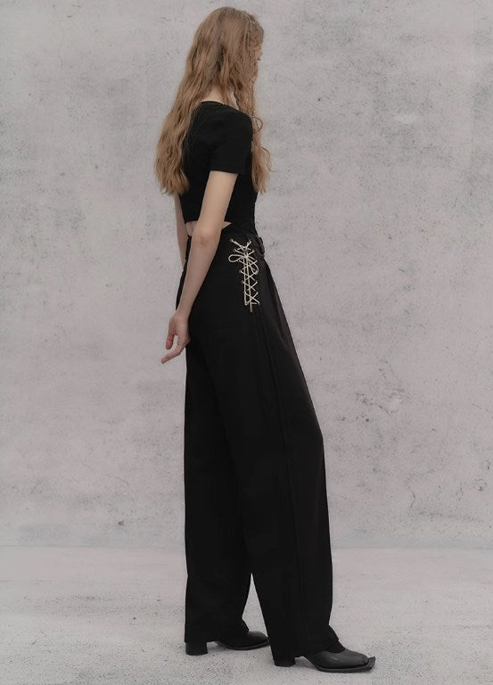 Genesis Era Mid-Waist Straight-Leg Tie-Belt Draped Casual Trousers [ID:0075PA]