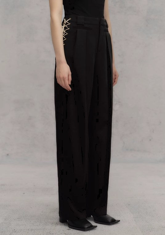 Genesis Era Mid-Waist Straight-Leg Tie-Belt Draped Casual Trousers [ID:0075PA]