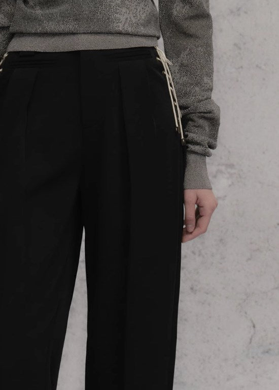 Genesis Era Mid-Waist Straight-Leg Tie-Belt Draped Casual Trousers [ID:0075PA]