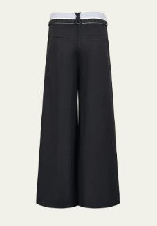 Genesis Era Contrast Folded Waist Pleated Flare Wide-Leg Trousers Black [ID:0076PA]