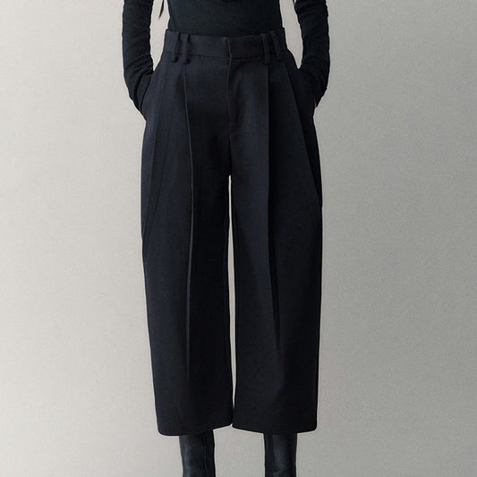 Genesis Era Wool-Tencel Blend High-Waist Tapered Vintage Cropped Trousers [ID:0077PA]