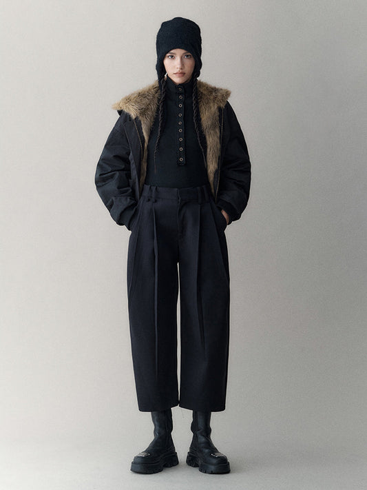 Genesis Era Wool-Tencel Blend High-Waist Tapered Vintage Cropped Trousers [ID:0077PA]