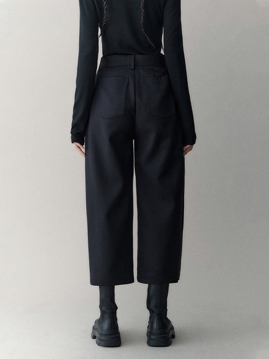 Genesis Era Wool-Tencel Blend High-Waist Tapered Vintage Cropped Trousers [ID:0077PA]
