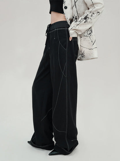 Genesis Era Contrast Panel Wide-Leg High-Waist Relaxed Black Trousers [ID:0078PA]