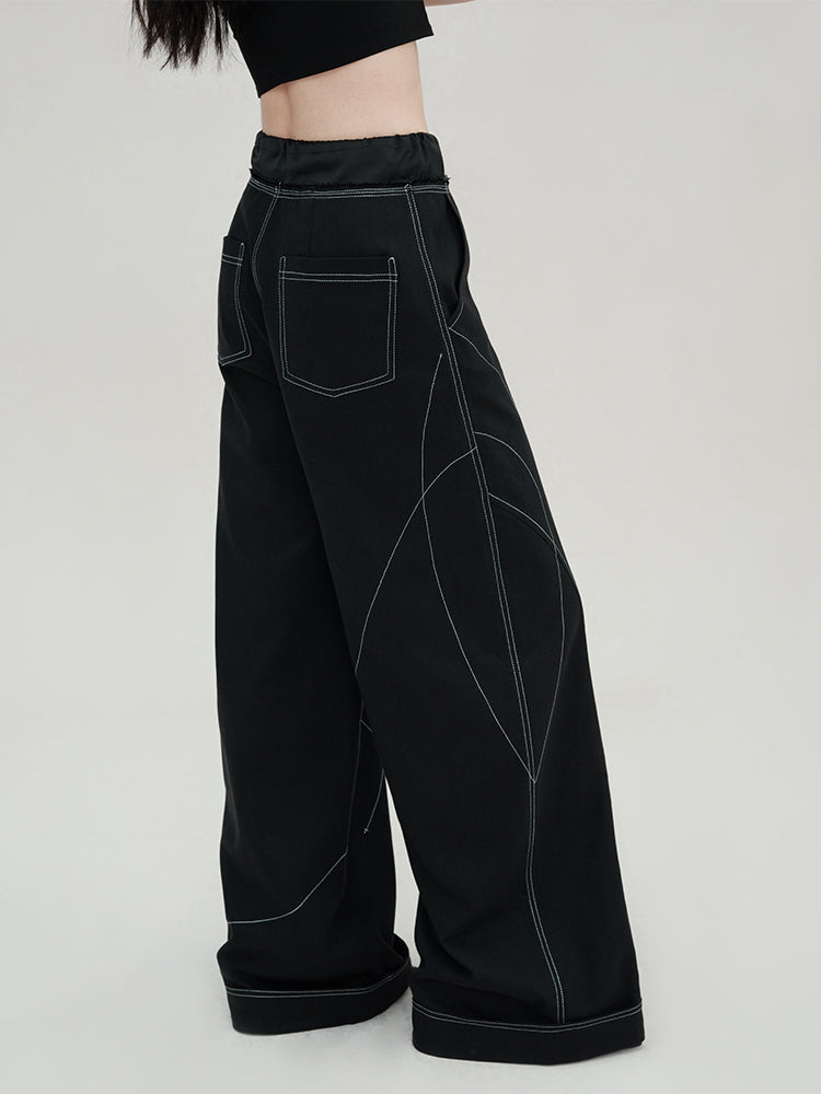 Genesis Era Contrast Panel Wide-Leg High-Waist Relaxed Black Trousers [ID:0078PA]