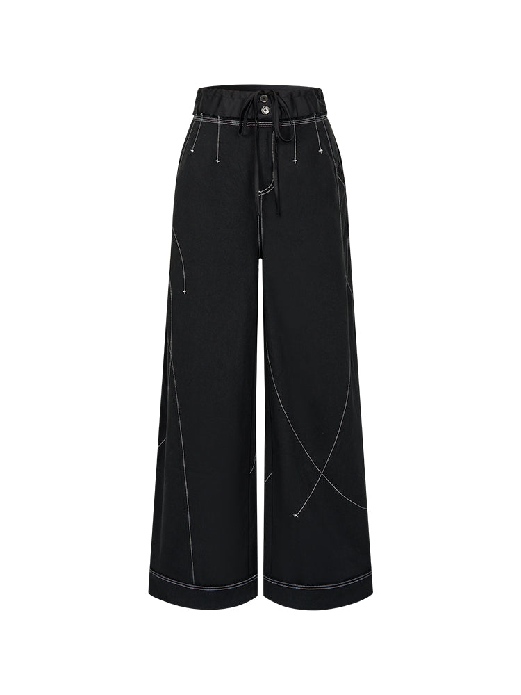 Genesis Era Contrast Panel Wide-Leg High-Waist Relaxed Black Trousers [ID:0078PA]