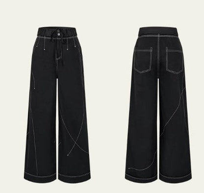 Genesis Era Contrast Panel Wide-Leg High-Waist Relaxed Black Trousers [ID:0078PA]