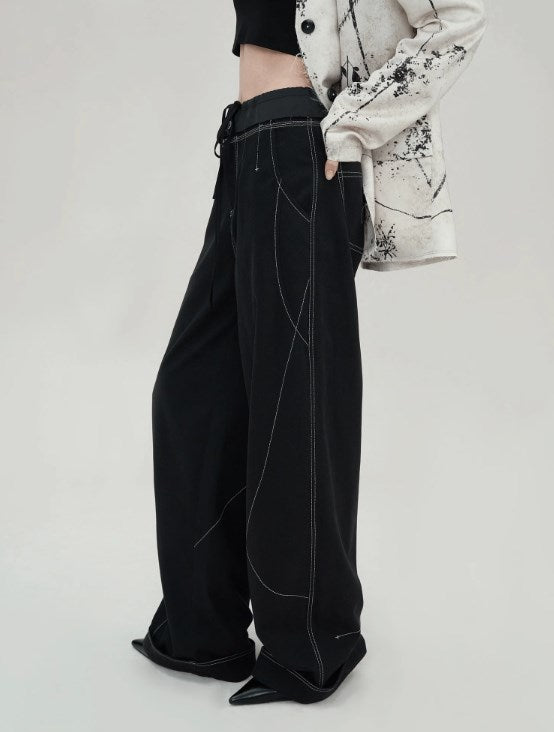 Genesis Era Contrast Panel Wide-Leg High-Waist Relaxed Black Trousers [ID:0078PA]