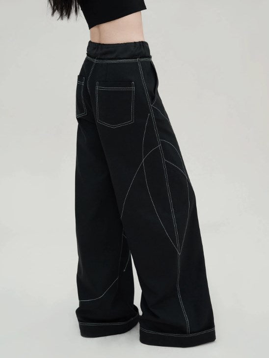 Genesis Era Contrast Panel Wide-Leg High-Waist Relaxed Black Trousers [ID:0078PA]