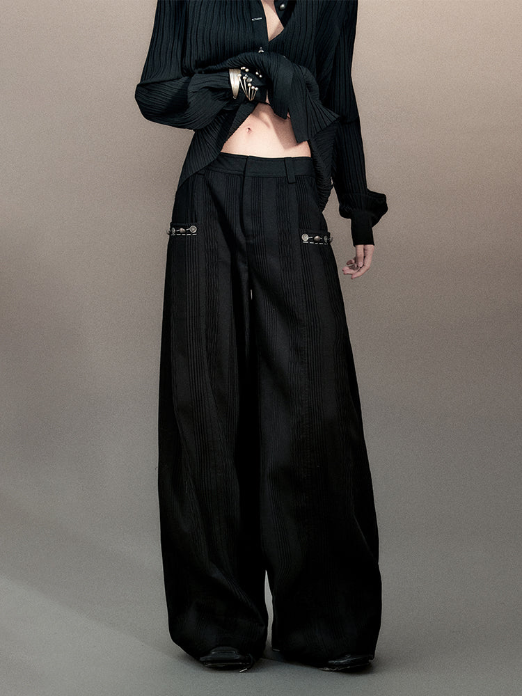 Genesis Era Capsule Collection Willow Pleat Wide-Leg Relaxed Trousers [ID:0079PA]